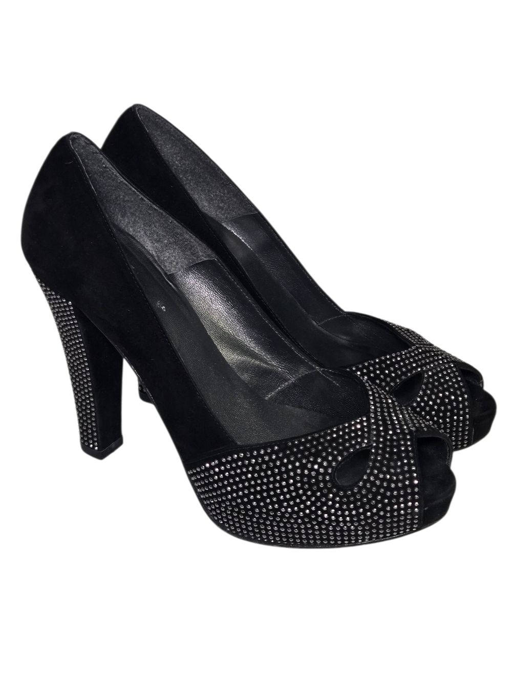 Stuart Weitzman Teardrop anthracite suede platform Peep Toe heels EU 37.5